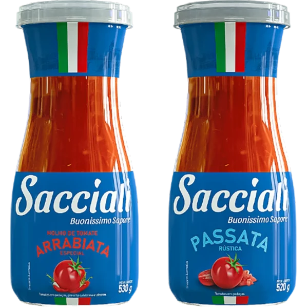 Molho de tomate Arrabiata Sacciali 530g ou Passata rústica Sacciali 520g