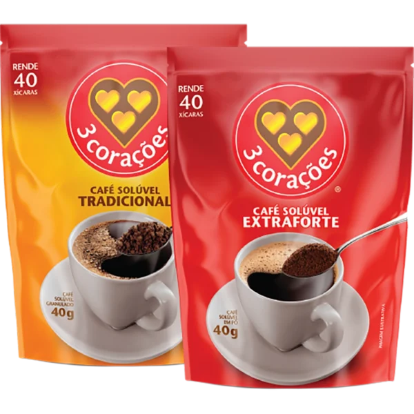 Café solúvel 3 Corações refil 40g - Tradicional ou extraforte