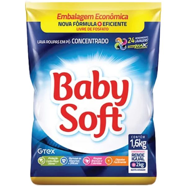 Lava roupas em pó Baby Soft 1,6kg - Sachê
