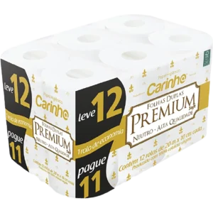 Papel higiênico folhas duplas Carinho Premium Soft 12x20m