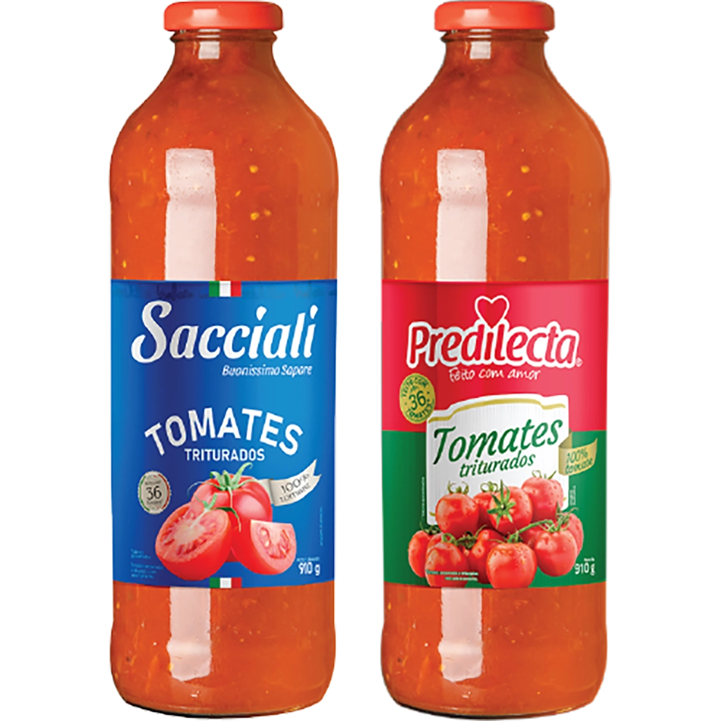 Tomates triturados Predilecta ou Sacciali Idealle vidro 910g